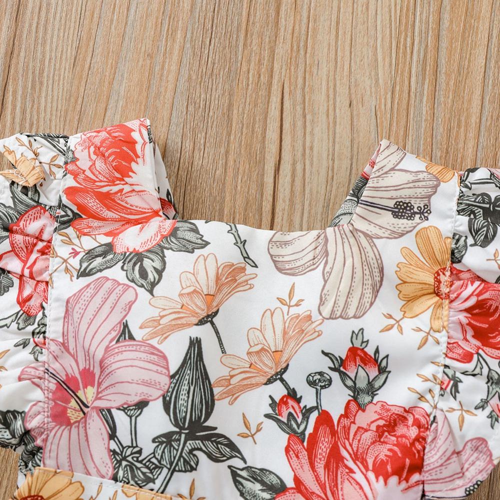 Infant Baby Girl Floral Bodysuit Dress With Headband Ruffle Sleeve Romper Skirts Jumpsuit 0-24M