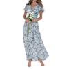 New beach pendulum long dress chiffon floral short-sleeved ruffle V-neck fashionable waist dress