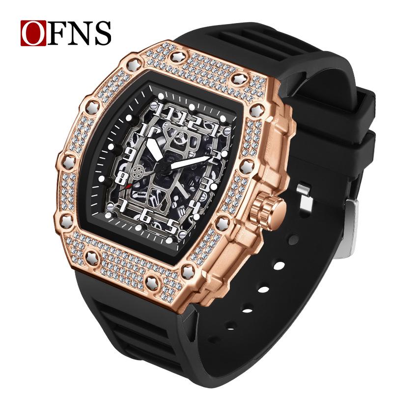 OFNS Men s Luxury Luminous Diamond Quartz Watch - Barrel-Shaped, Calendar, Waterproof