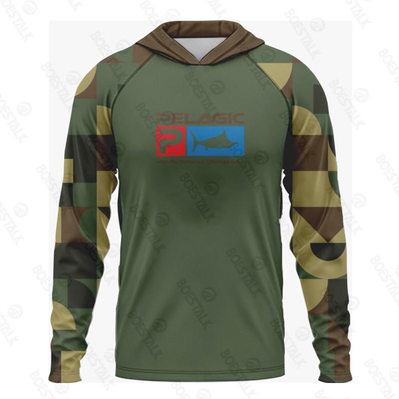 Mens Long Sleeve Hooded Fishing Shirt UPF 50 UV Protection Quick Dry Breathable Outdoor Performance Top Cycling Angling