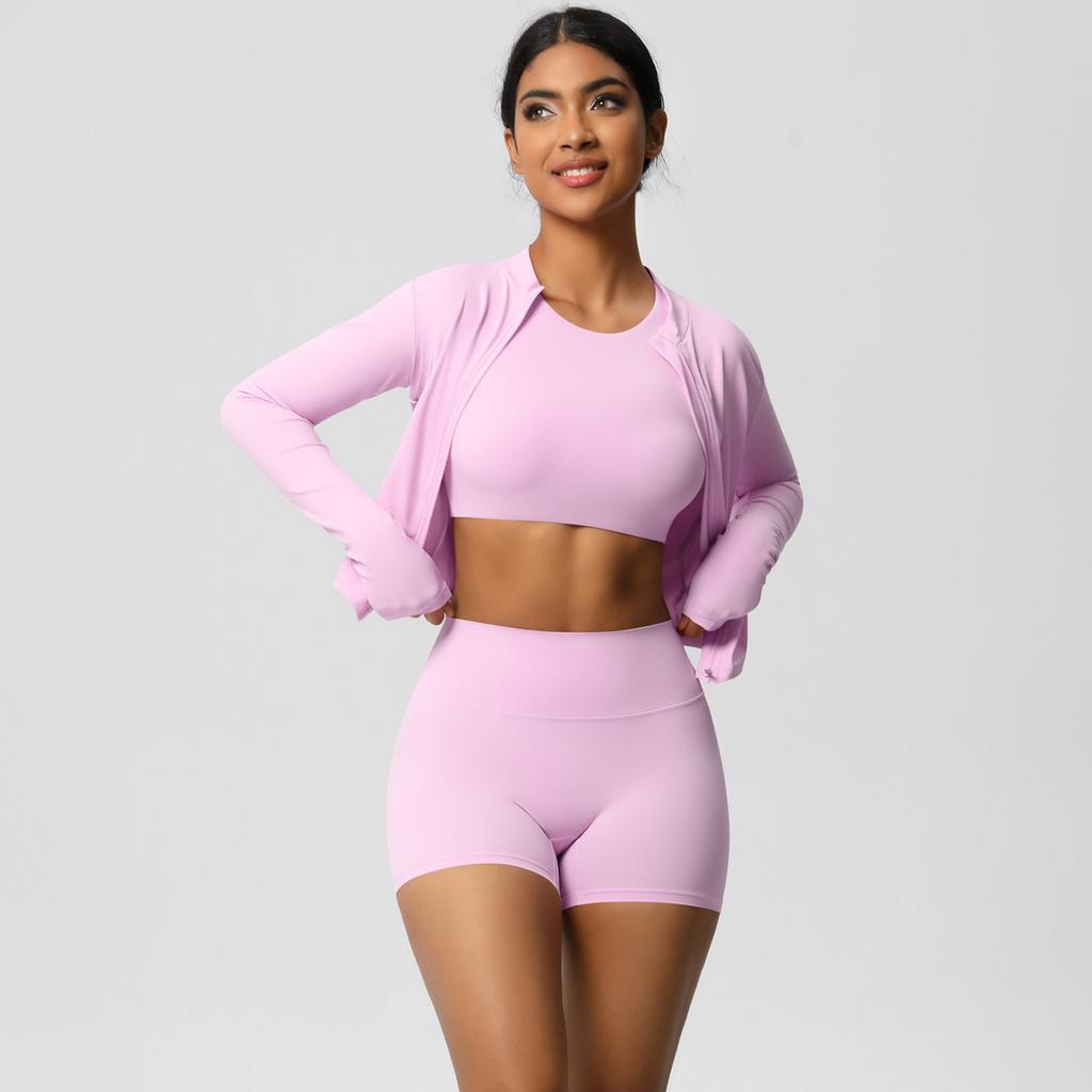 Tight Naked Feeling Brushed Yoga Suit, Quick Drying Breathable Sports Set, Outdoor Leisure Running Fitness Three Piece Set For Women