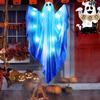 2025 Halloween Ghost Hangable Figurines LED ghost pendant with light and sounds Garden Tree Light up Ghost Decoration