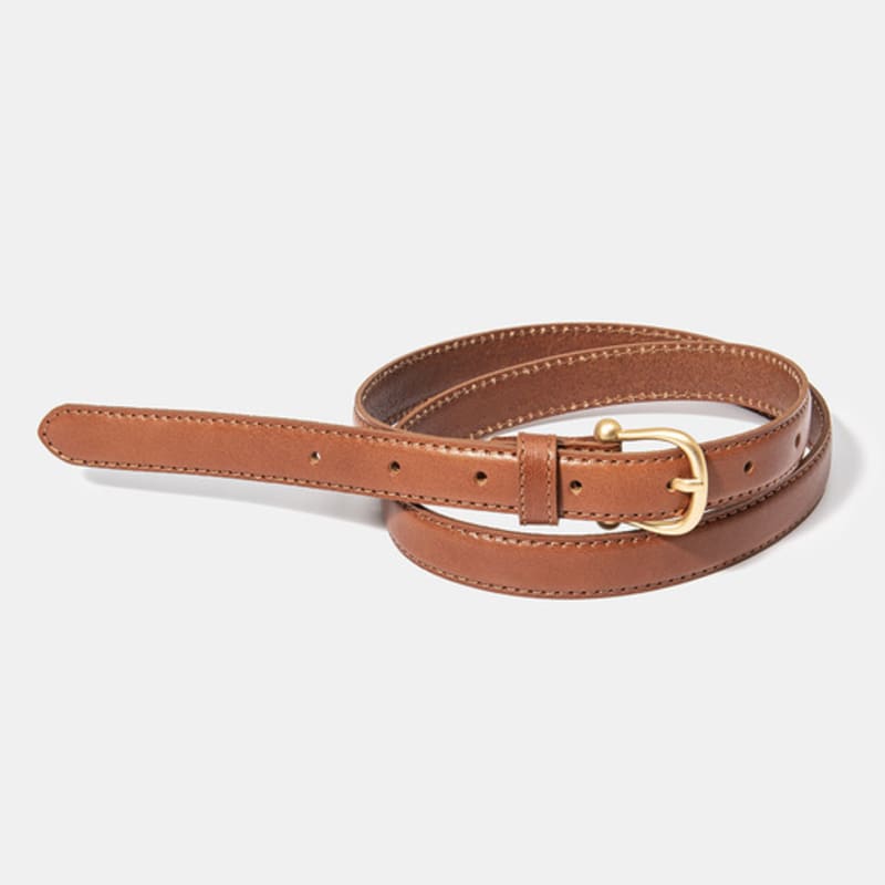 halden (W) gold bell buckle cowhide leather belt (T006_tan)