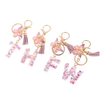 Přívěsek na klíče AZ Dreamy Sequin Letters pro ženy Přívěsek motýlek střapec Počáteční přívěsek na klíče Peněženka Závěsné Tašky Přívěsky Přívěsek na klíče do auta