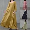 Damen Vintage Chinesischer Stil Einfarbig Großer Saum Langarm Maxikleid
