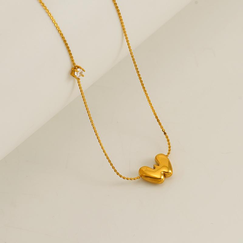 New fashionable cubic zirconia-studded chubby design26Letter pendant necklace, titanium steel, versatile and stylish for women
