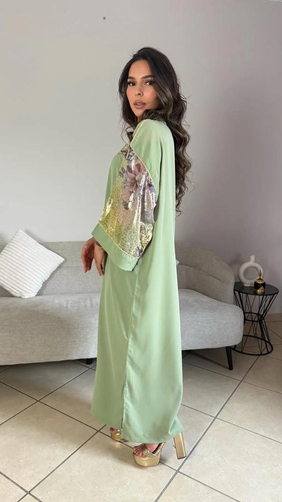Moroccan Oriental Dress In Sky Blue with Golden Embroidery - Traditional Jellaba for Weddings, Special Occasions, and Ceremonies