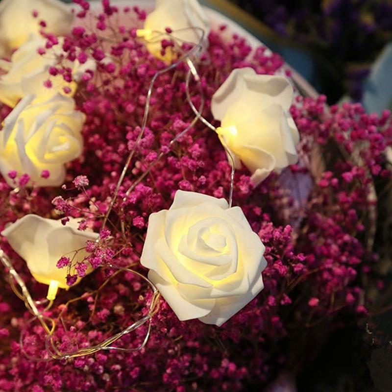 1Pack 10/20Led White Rose Flower String Lights Battery Operated for Valentine'S Day Wedding Home Party Birthday Decorations