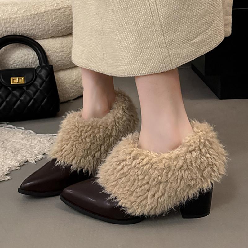 Winter Warm Fluffy Fur Ankle Boots for Women Brand Designer Plush Short Boots Fashion Elegant Thick Heel Women Shoes Botas Mujer