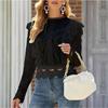 Solid Color Bottoming Sexy Hollow Lace Long-sleeved Women's Lace Shirt Jacket Top