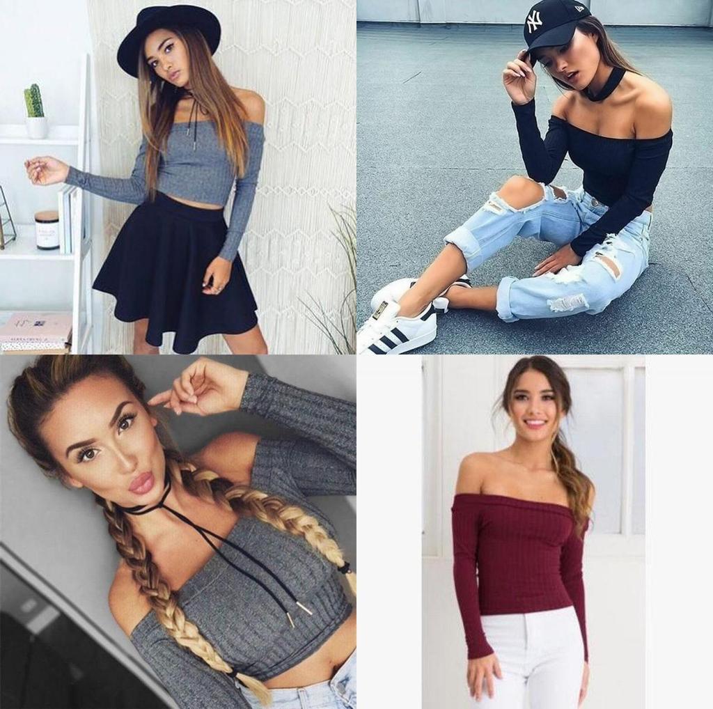 Premium Quality Mode Femme Decollete Crop Top With Long Sleeves For Stylish Comfort