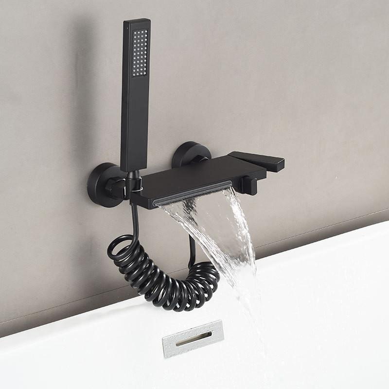 Black Bathtub Shower Set Hot & Cold Black Bathroom Shower Faucet Gray Bathroom Foldable Shower Faucet Set with Slid Bar Brass