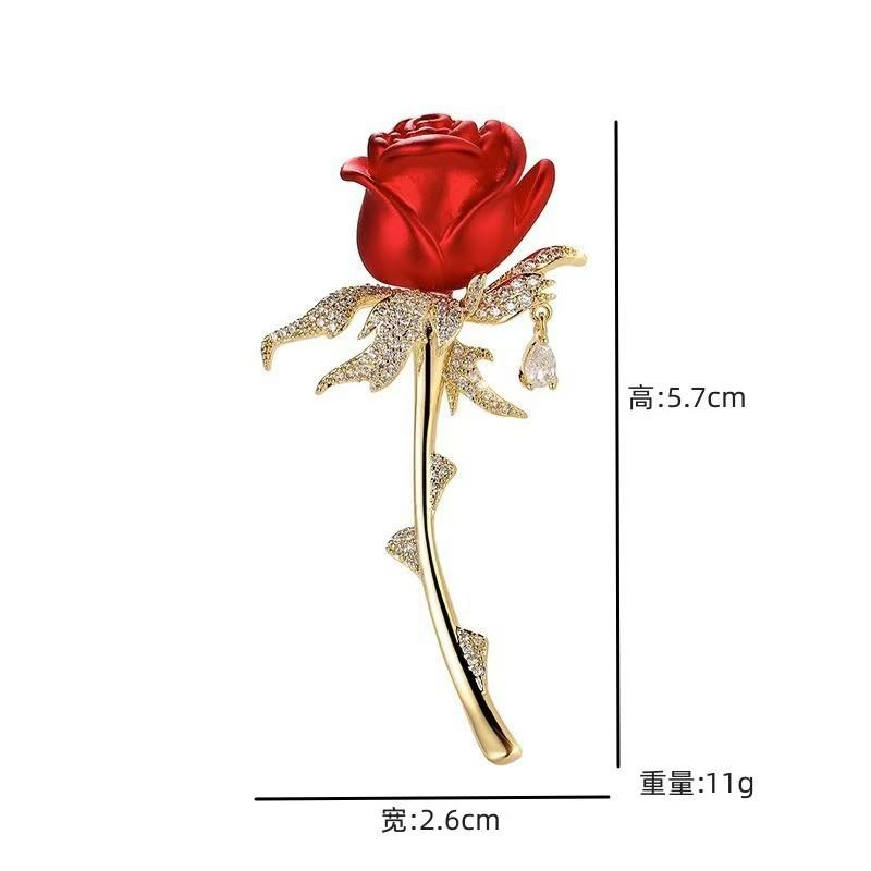Rhinestone Blue Red Rose Flower Brooches for Women Elegant Exquisite Shiny Zircon Flower Lapel Pins Wedding Party Badge Jewelry