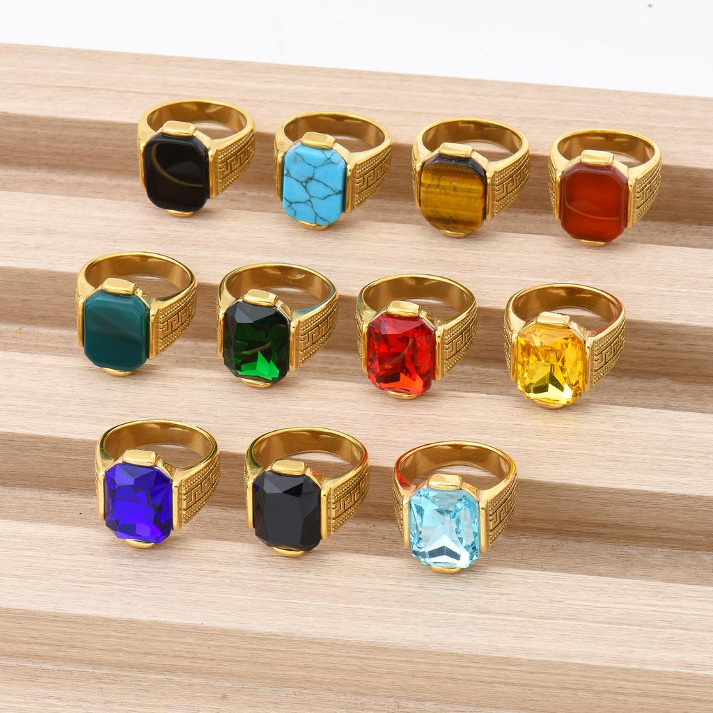 R3433Men's High Quality Vintage Stainless Steel Gemstone Styles Ring Jewelry