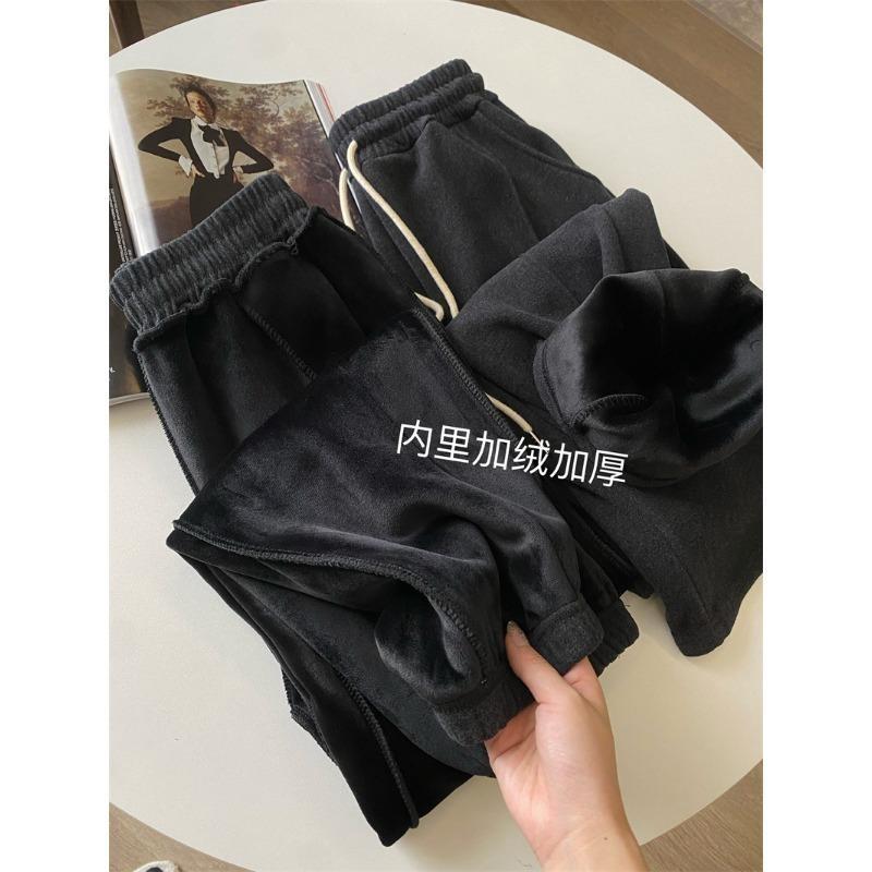 Composite Fleece Thickened Warm Elastic Waist Loose Straight Leg Casual Pants