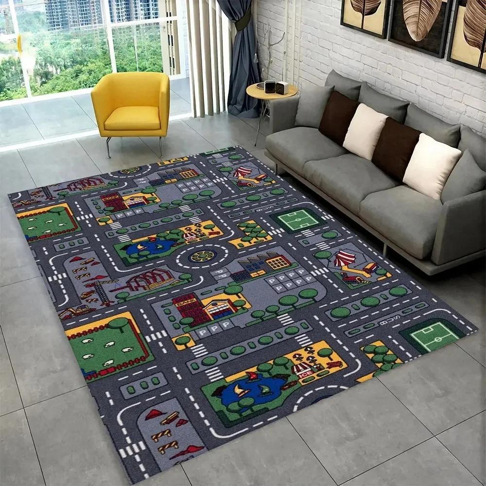 Interactive Highway City Traffic Floor Mat Large Non-Slip Carpet for Playroom Living Room Fun Rug Kids' Bedroom Play Area Decor