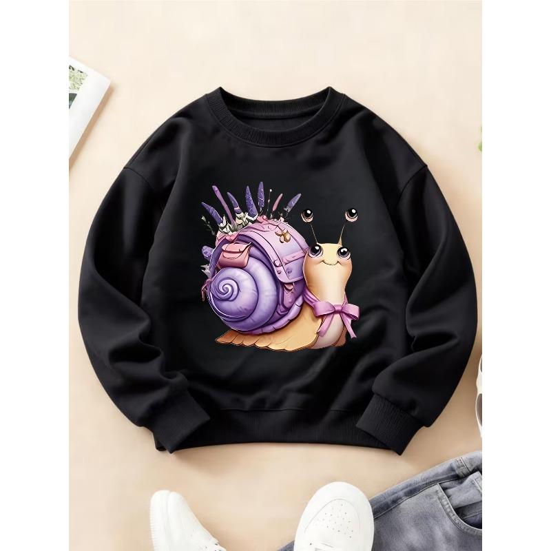 Kids Crewneck Long Sleeve Sweatshirt, Soft Cute Healing Snail Couple Cartoon Print 110 чёрный