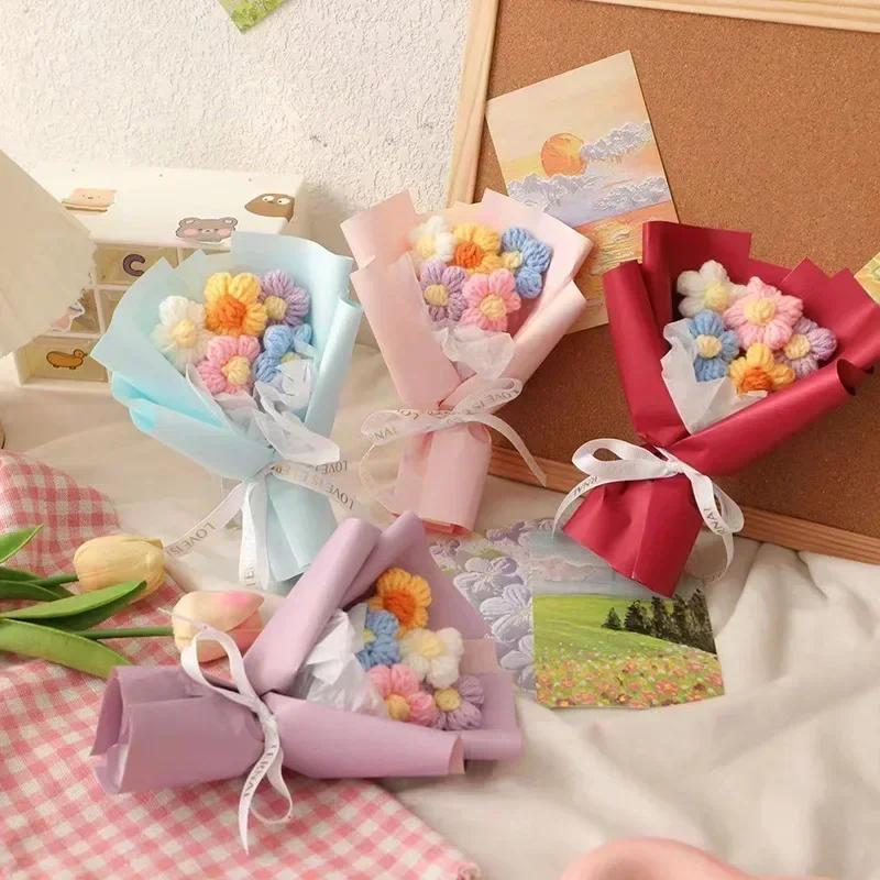 Flower Crochet Bouquet Eternal Flower Daisy Knitted Flower Graduation Bouquet Wedding Gift For Guest MotherS Day Gifts