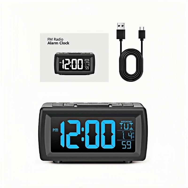 FM Radio Digital Alarm Clock with 7 Light Color Changing Date Week Snooze Table Clock 5 Levels Brightness 12/24H DST LED Clock