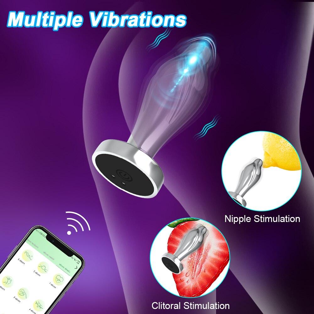 7 Vibrating Modes Anal Plug APP Control Vibrator Stainless Steel Butt Plug for Women Waterproof Anal Sex Toys for Men