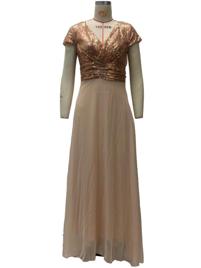 2026 V-Neck Sleeveless Sequin Chiffon Evening Dress for Women