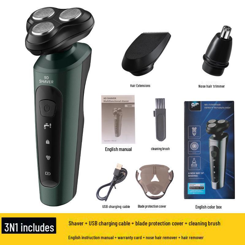 9D Vysoce výkonný elektrický holicí strojek, USB nabíjení do auta, Plně omyvatelný pánský holicí strojek