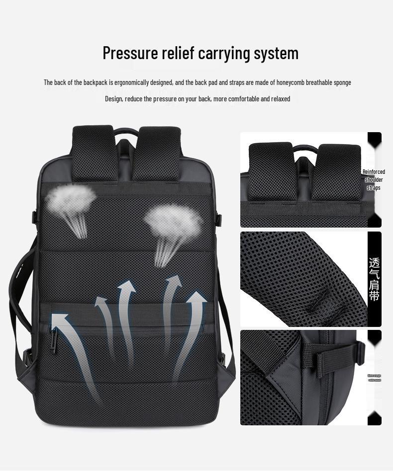 Expandable Water-Repellent Leather Laptop Backpack for Men - Large Capacity, Ideal for Business Trips and Commutes