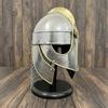 Medieval Viking Chainmail Helmet Replica with Wooden Display Stand Historical Armor Decor