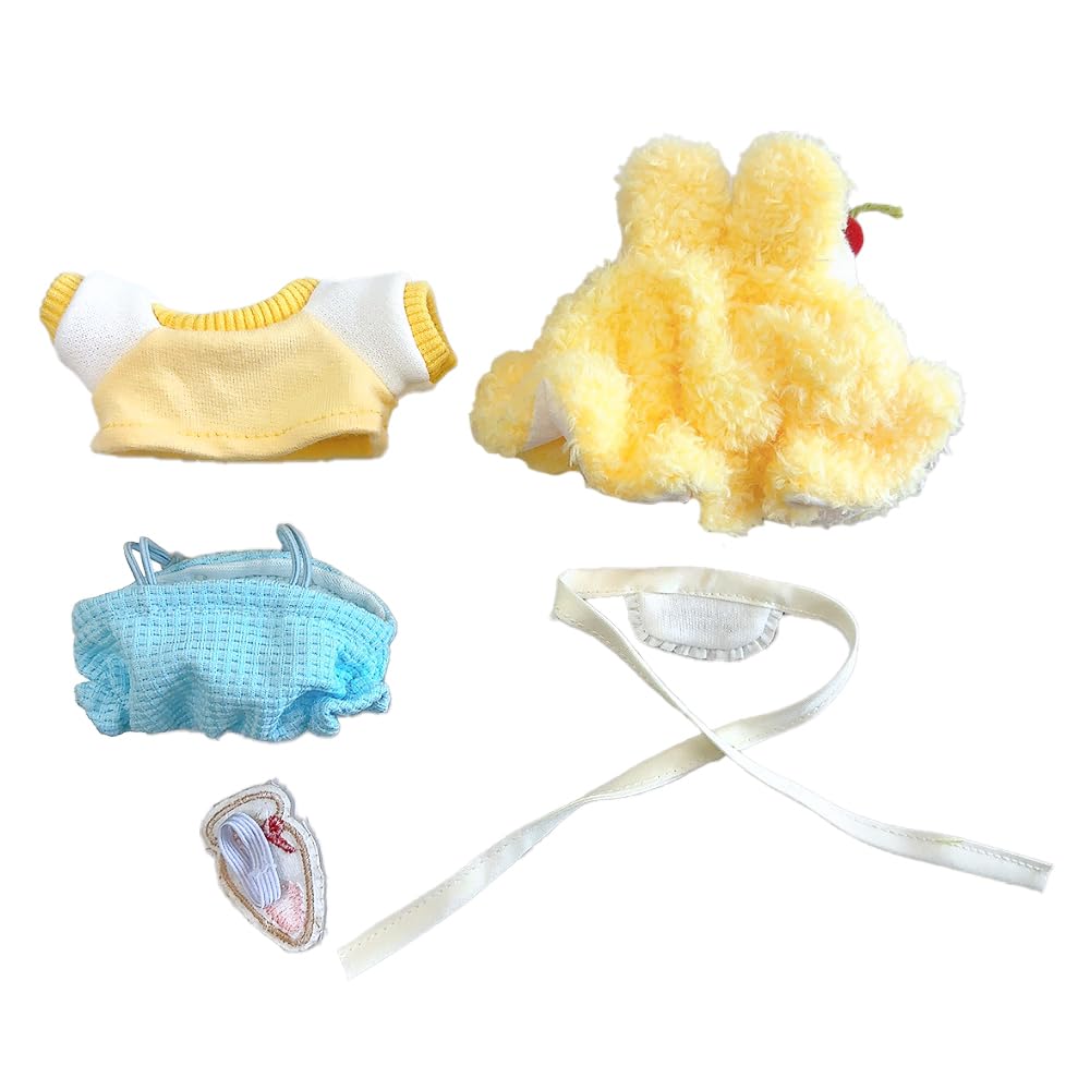 Yellow and Overalls Set for 10cm Plush Kigurumi Otaku Doll Kpopdoll Costume Hat, Bib, T-Shirt, Toy, Accessories, Activities, Mascot, [Used]