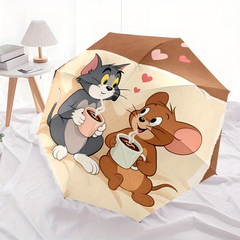 1pc Tom Jerry Self-Folding Umbrella, 8-Bone Compact Travel Umbrella, Durable Plastic And Iron Frame107