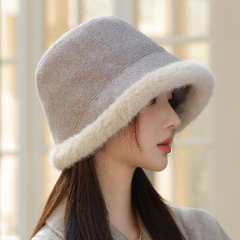 Herbst und Winter Neu Damen Winddicht Warm Fischerhut Fleece Verdickter Beckenhut Eleganter Fischerhut