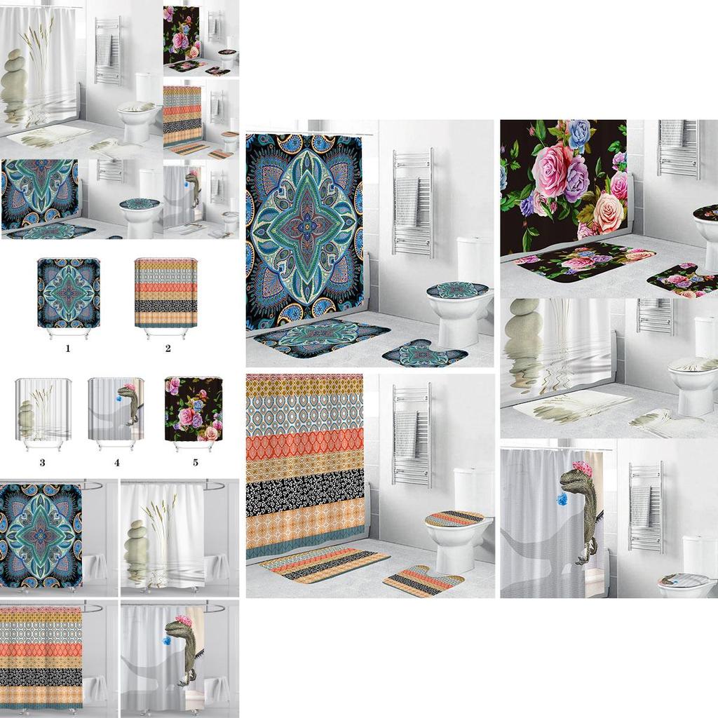 Bohemian Dinosaur Stone 3d Digital Printing Waterproof Polyester Curtain Shower