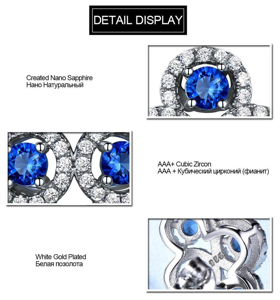 Blaue modische Damen-Ohrringe mit Zirkonia in 925er Silber, rund, Ohrstecker aus 925er Sterlingsilber, 2 Paar