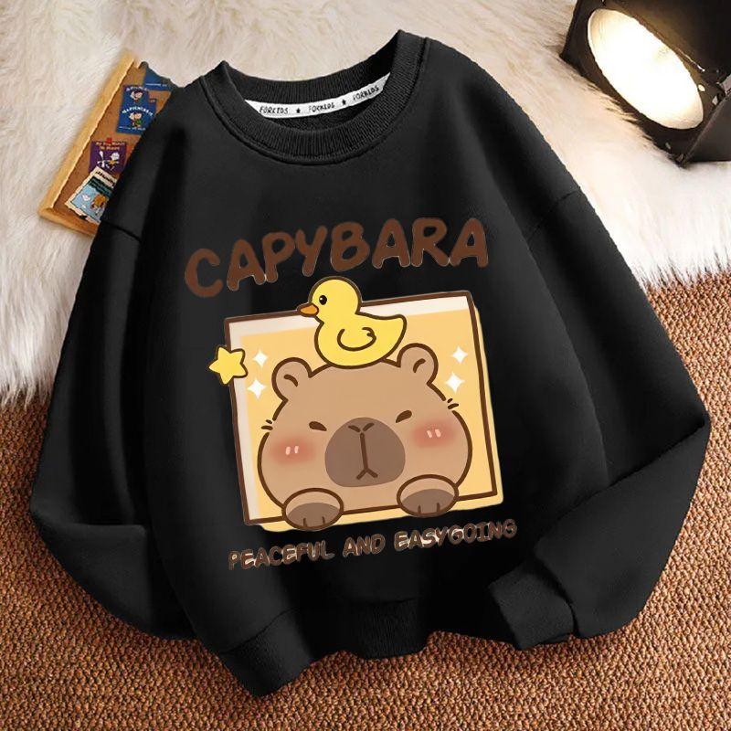 Dívčí módní kreslená mikina s kapybarou Jarní a podzimní dětský volný top s dlouhým rukávem a kulatým výstřihem