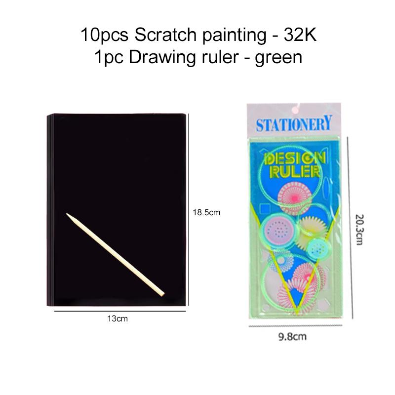 10PCS Scratch Paper Notebook Black DIY Rainbow Art Paper Template Card Neon Scratch Book with Wood Stick Student Rewards TMZ