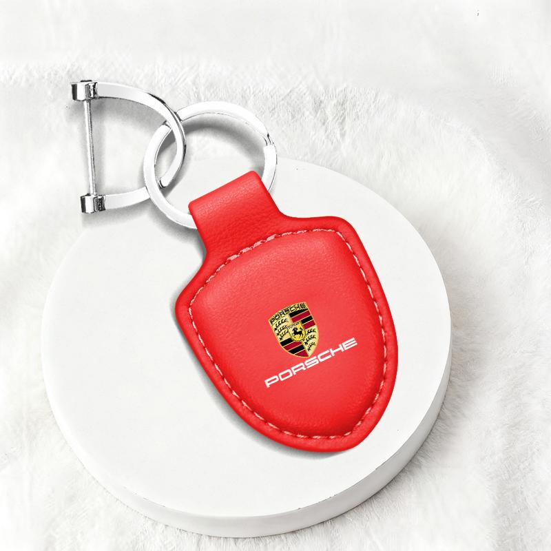 Leather Car Emblem Keychain For Porsche Cayenne Panamera Macan 911 Taycan Boxster Cayman 918 Pajun Keyring Shield Key Chain