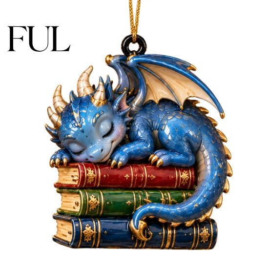 Creative Holiday Ornament for Garden Bookish Dragon Ornament, Fantasy Book Dragons Christmas Hanging Whimsical Decor Bookshelf Decoration, Acrylic