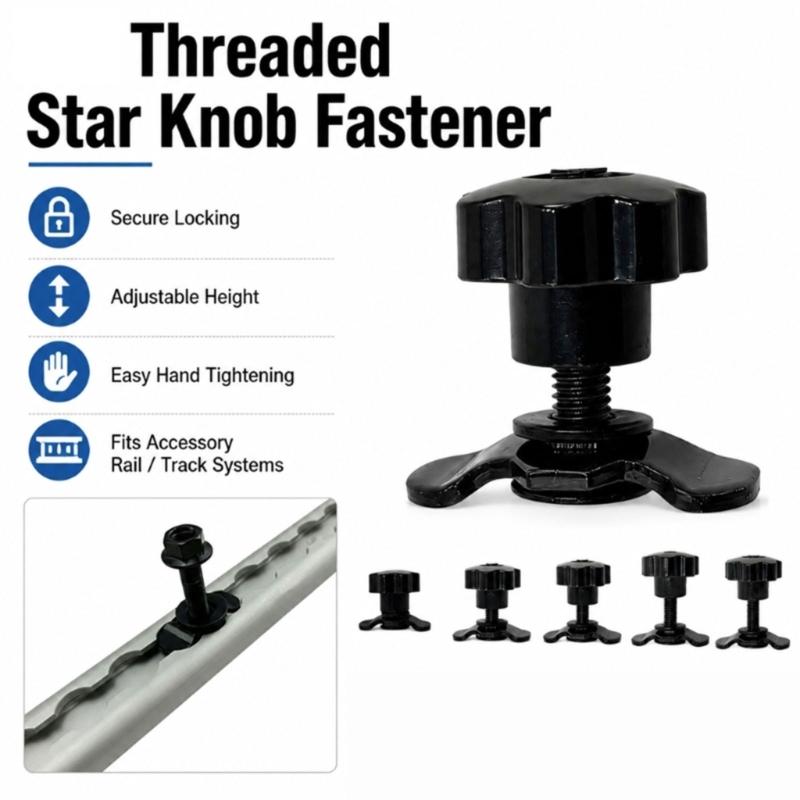 8mm Threaded Stud Nut Fitting Roof Rack Replacement Fastener Set with Star Hand Knob, Metal Mounting Hardware, 4 Piece Rack Fixing Kit