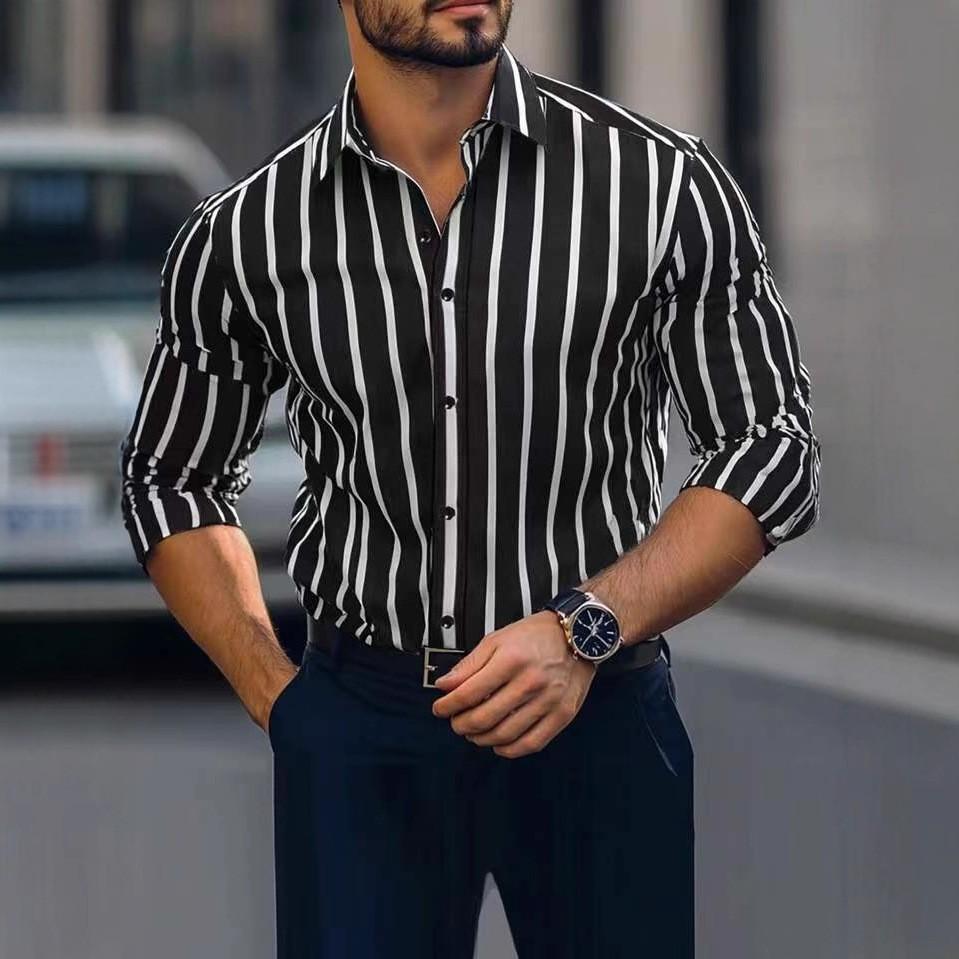 2026 Autumn and Winter New Shirt Lapel Striped Print Casual Long-sleeved Shirt for Men
