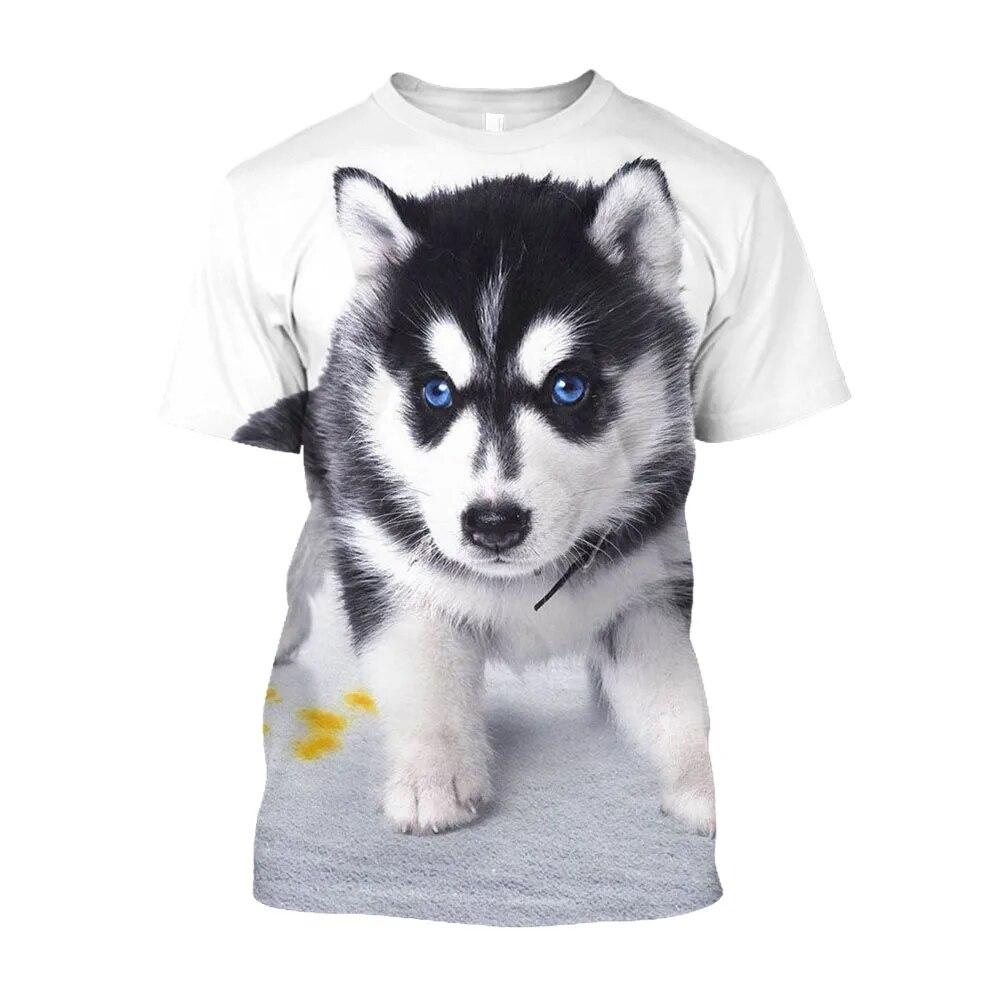 Siberian Husky Animal Printed Men T-shirts Fashion Casual Harajuku Fun Trend Personality Short Sleeve Tees