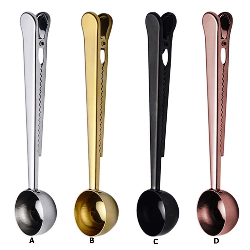 Coffee Spoon with Clip Seasoning Powder Spoon 2 In 1 Ground Coffee Measuring Scoop Stainless Steel Long Handle for Home Kitchen