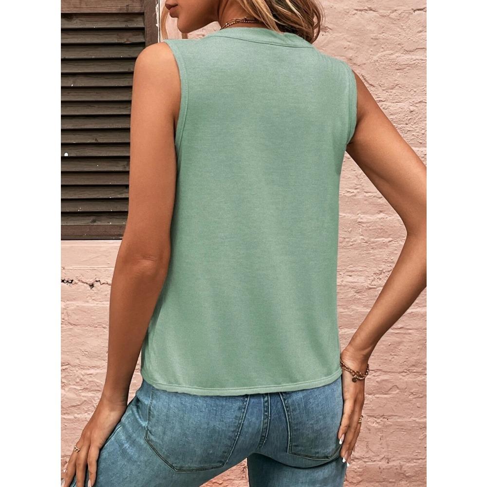 IHUASU Women's Summer Fashion Temperament Elegant Pleated V-neck Tank Top