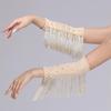 Women Latin Dance Stage Outfit Fringed Sleeves Shiny Rhinestone High Elastic Slim Fit for Dance Performance Competition Party Events