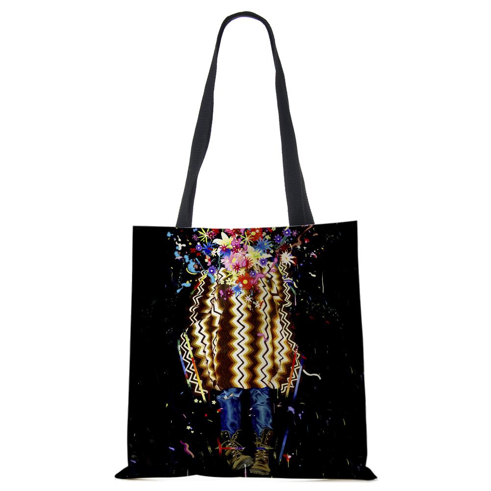 Painted Abstract Print Casual Shoulder Bag Women Shopping Reusable Tote Bag 2022 Harajuku Canvas Travel School Beach Handbag