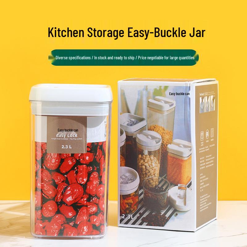 Transparent Food-Grade Easy-Buckle Storage Jar for Snacks, Grains, and Cereals