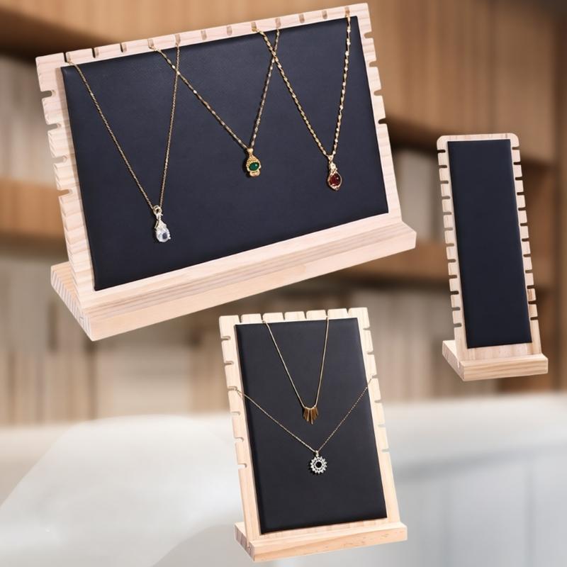 Pack of 3 Natural Wood Jewelry Organizers Stand for Necklace and Bracelet Presentation in Shops or Homes