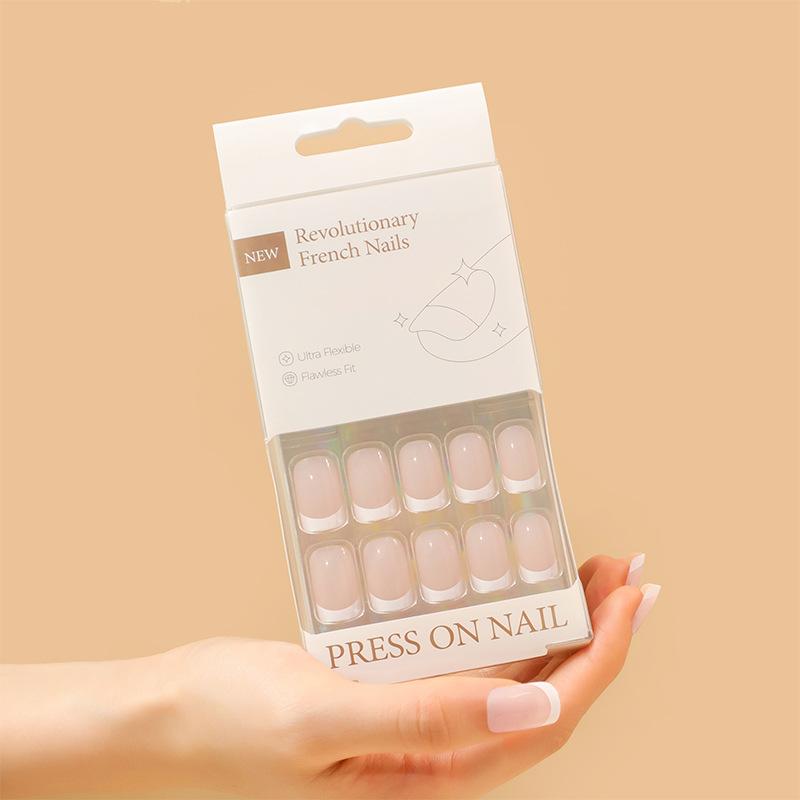 

Pack of 30 French advanced wearing nail wide nail hot-selling nail art pieces finished false nails Glue type