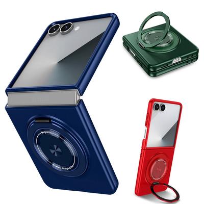 Strong Magnetic Metal Rotatable Bracket Holder Skin Feel Case For Samsung Z Flip 7 Flip7 Galaxy Z Flip 6 5 4 3 Protection Cover