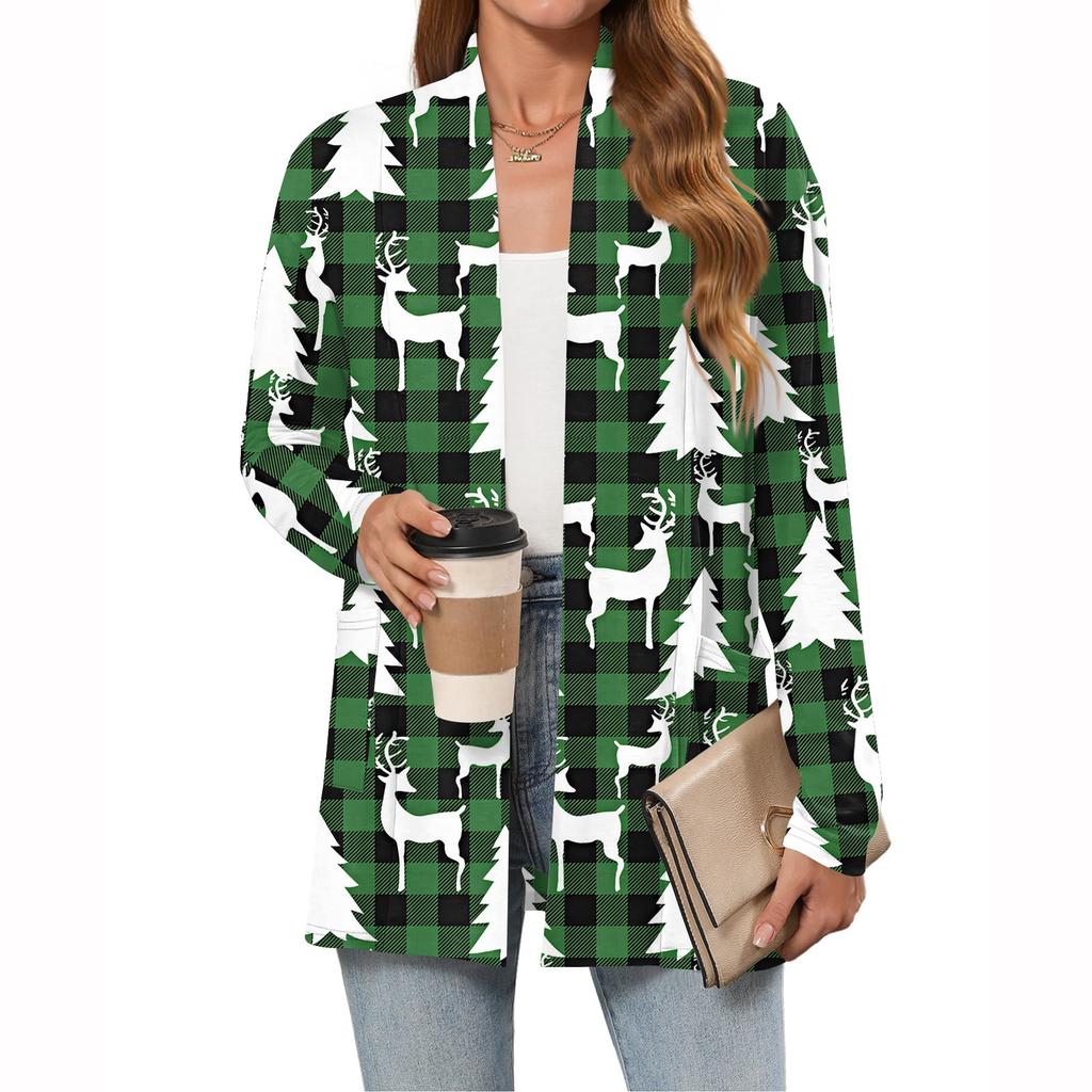 Women's Christmas Printed Lightweight Cardigan Long Sleeved Casual Loose Thin Fit With Pockets Cardigan Jacket