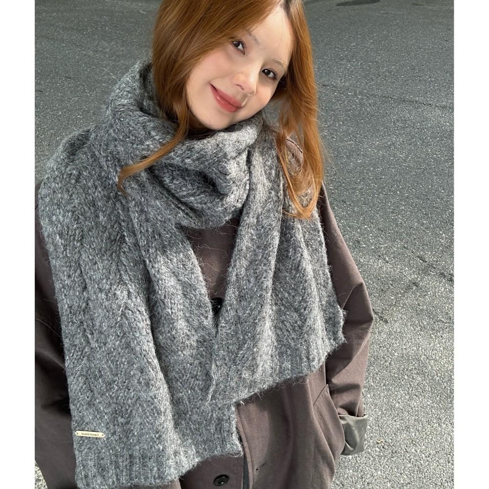 High-grade quality alpaca wool knitted scarf women's winter solid color versatile warm high-grade wool scarf manufacturers wholesale